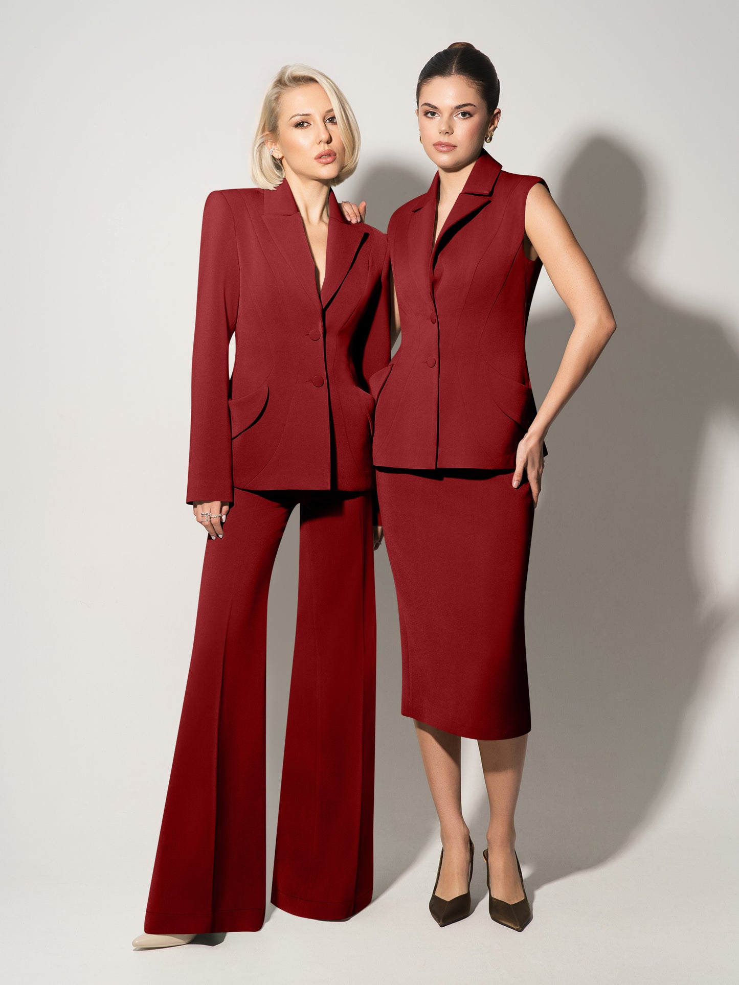 Tailored Fit Suiting Vest & Skirt Suit - Burgundy