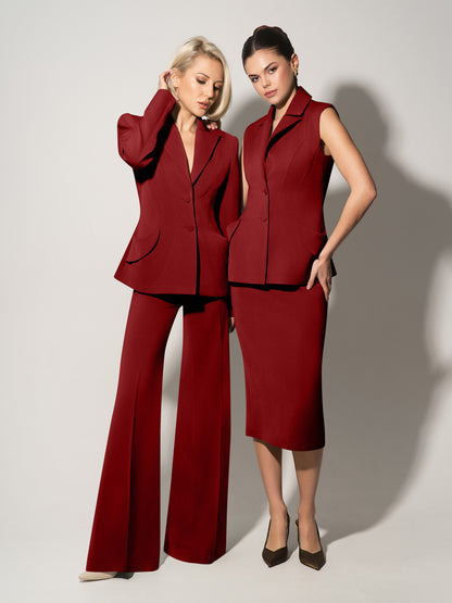 Tailored Fit Suiting Vest & Skirt Suit - Burgundy