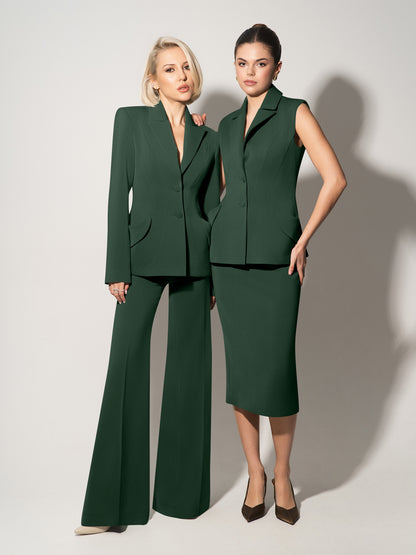 Tailored Fit Suiting Vest & Skirt Suit - Dark Green