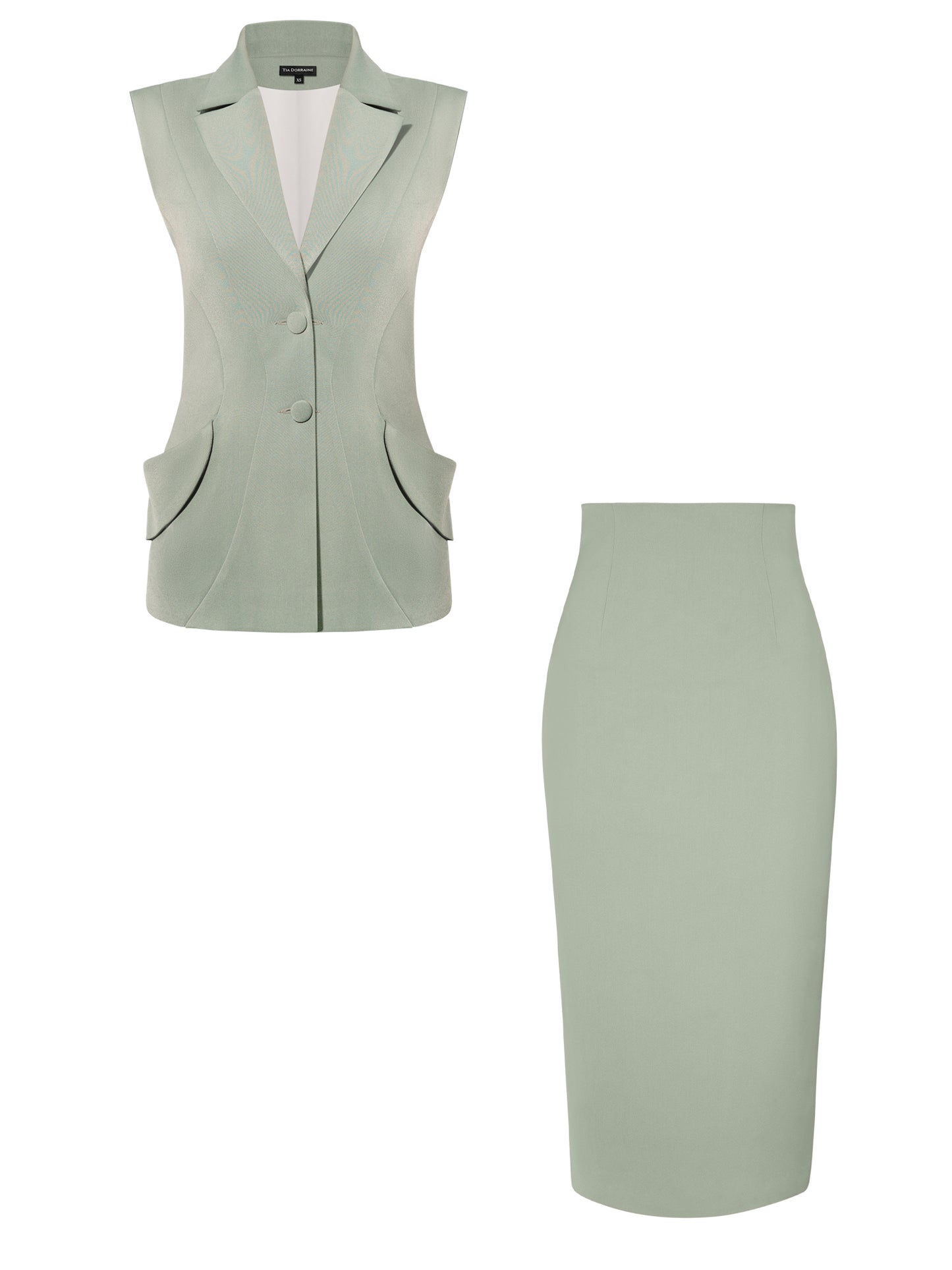 Tailored Fit Suiting Vest & Skirt Suit - Light Green