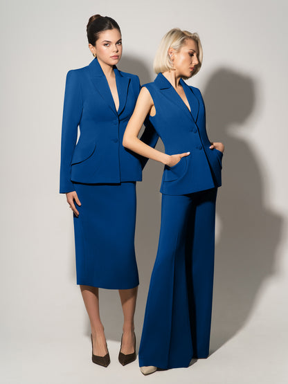 Tailored Fit Suiting Vest & Trousers Set - Azure Blue