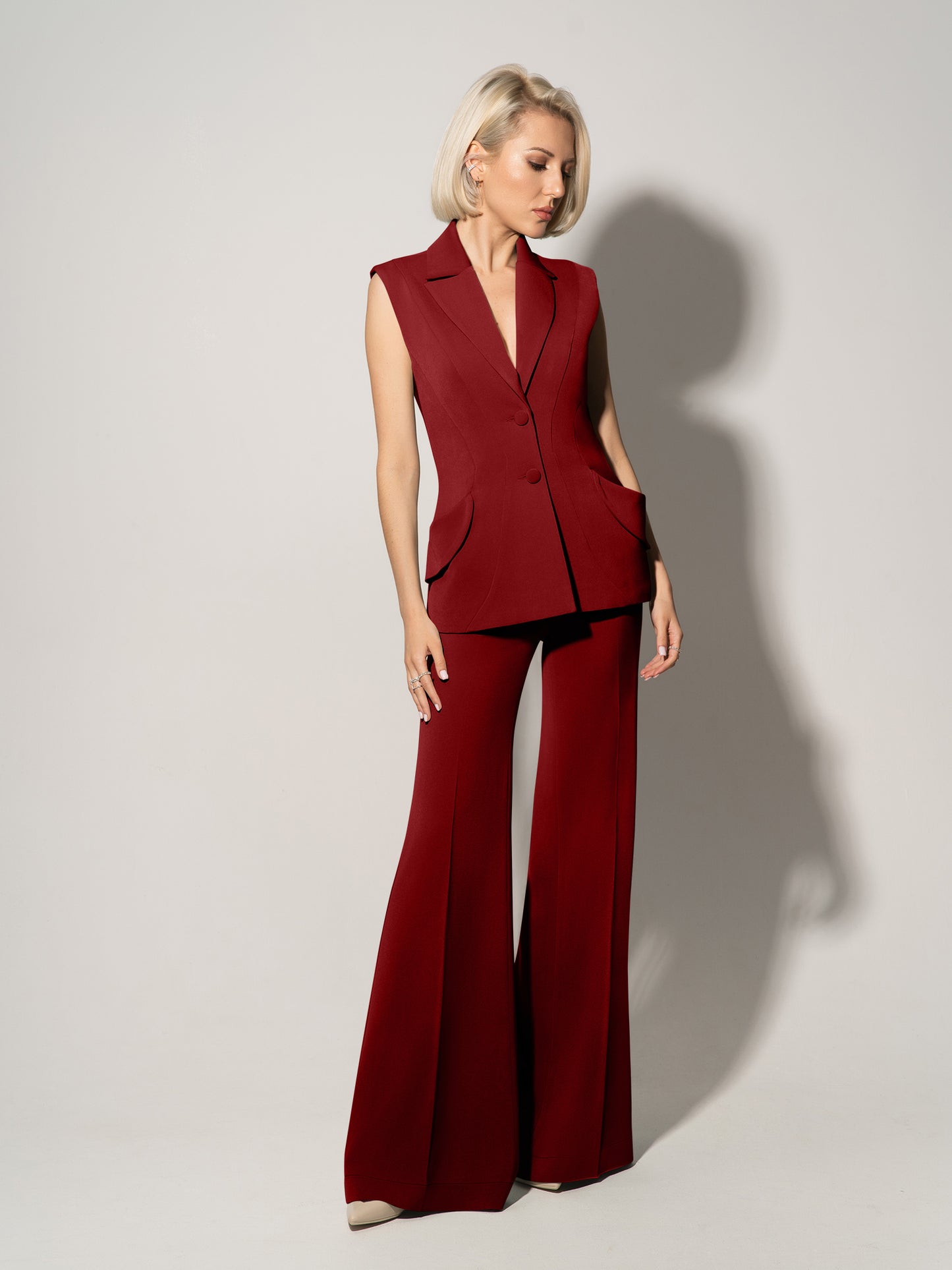 Tailored Fit Suiting Vest & Trousers Set - Burgundy