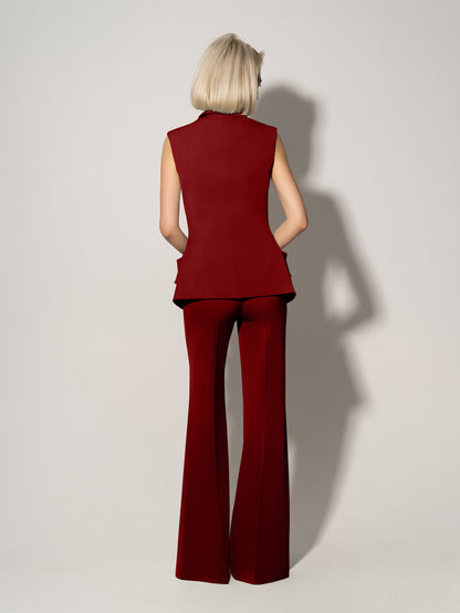 Tailored Fit Suiting Vest & Trousers Set - Burgundy