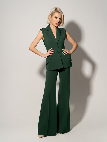 Tailored Fit Suiting Vest & Trousers Set - Dark Green