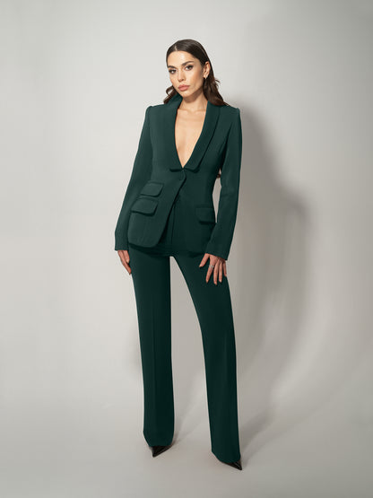 Tailored Straight-Leg Trousers - Dark Green by Tia Dorraine Women's Luxury Fashion Designer Clothing Brand