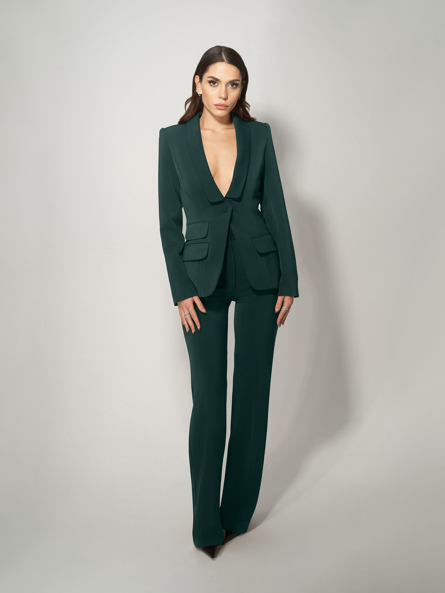 Tailored Straight-Leg Trousers - Dark Green by Tia Dorraine Women's Luxury Fashion Designer Clothing Brand