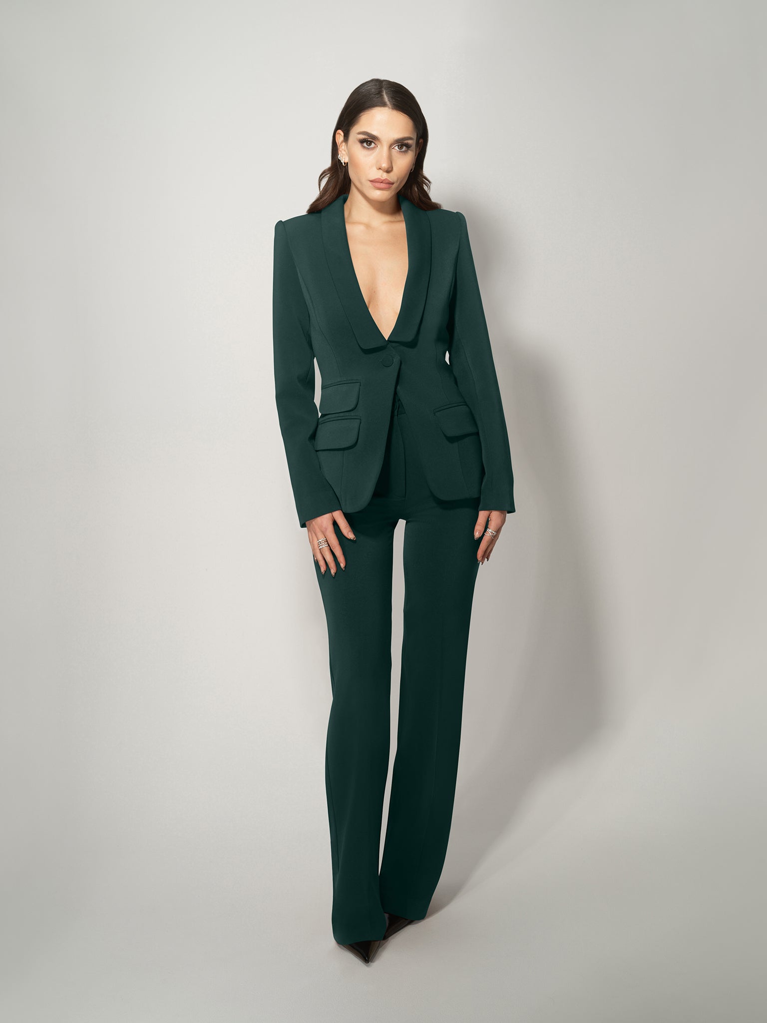 Tailored Straight-Leg Trousers - Dark Green by Tia Dorraine Women's Luxury Fashion Designer Clothing Brand