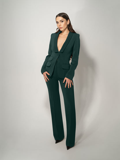 Tailored Straight-Leg Trousers - Dark Green by Tia Dorraine Women's Luxury Fashion Designer Clothing Brand