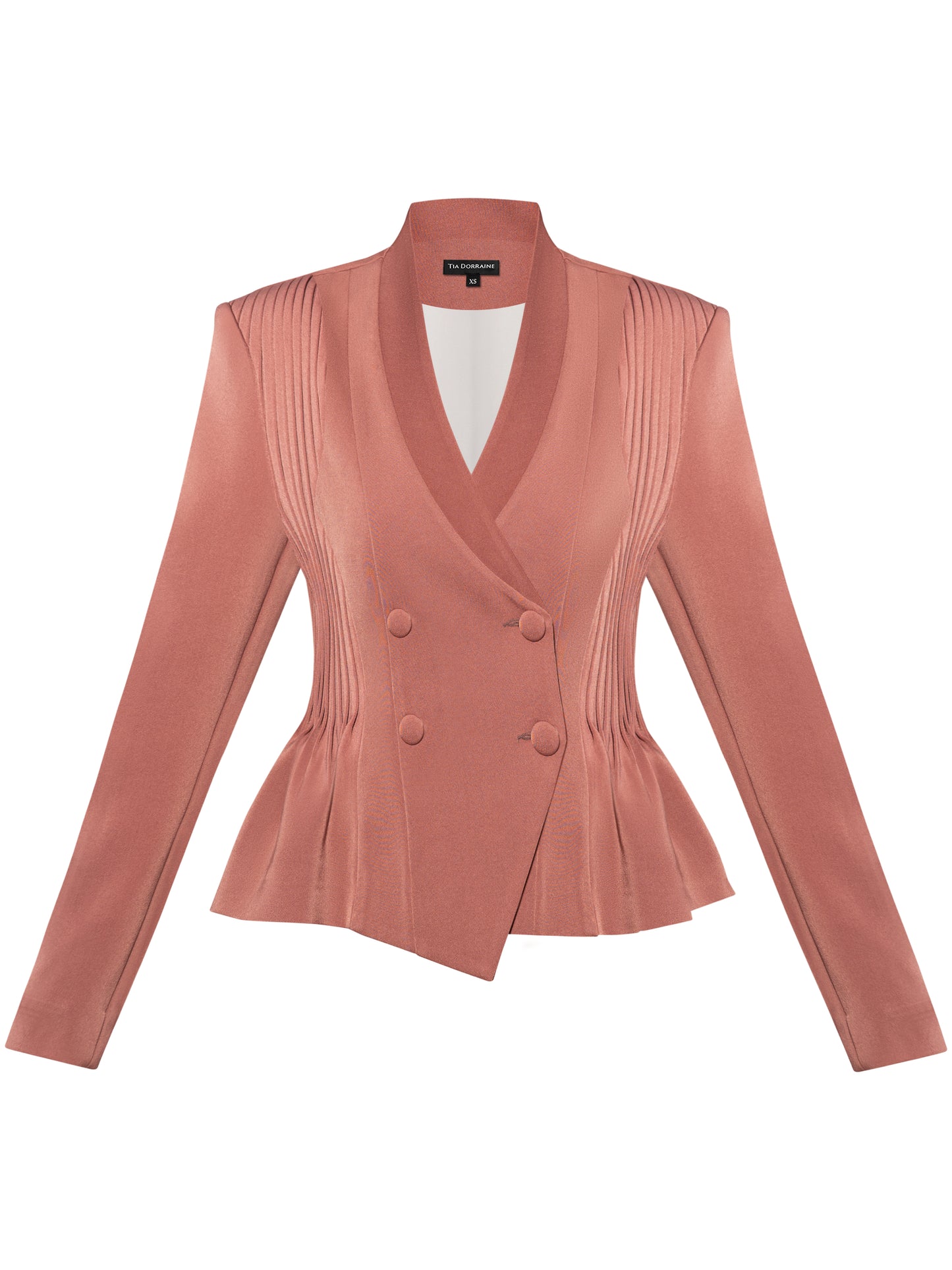 Double-Breasted Blazer With Pleated Details - Dusty Rose