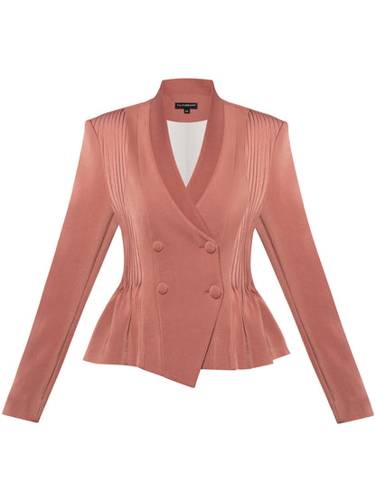 Double-Breasted Blazer With Pleated Details - Dusty Rose