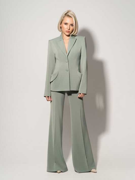 Tailored Fit Suiting Blazer & Trousers Suit - Light Green