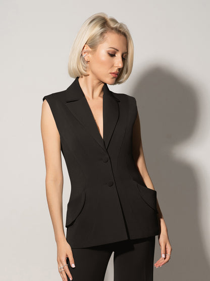 Tailored Fit Suiting Vest - Black