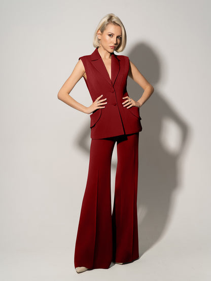 Tailored Fit Suiting Vest & Trousers Set - Burgundy