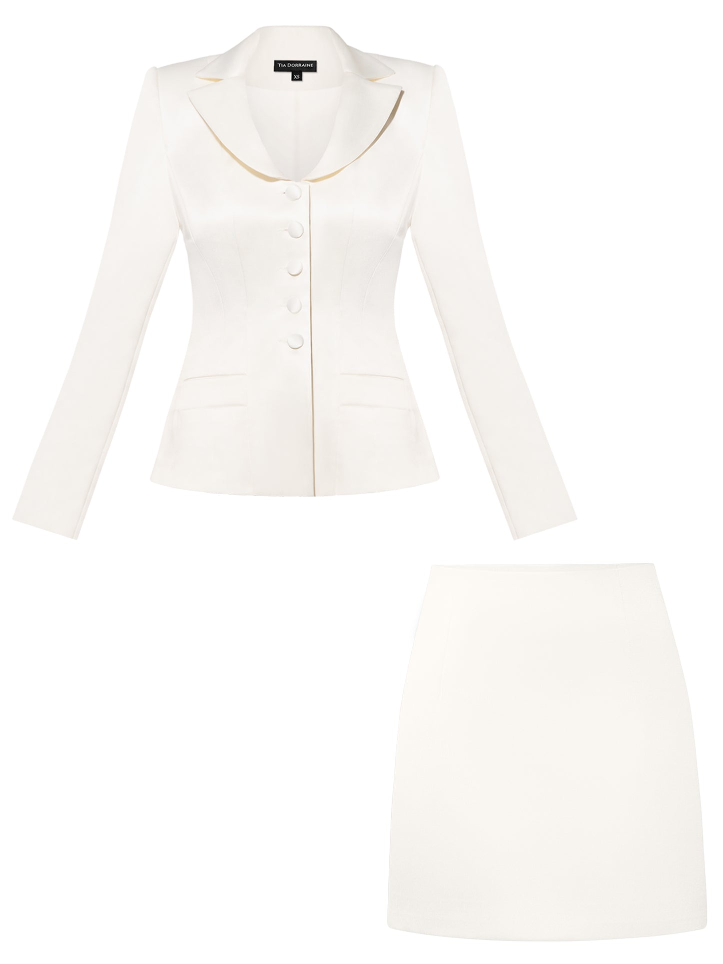 Tailored Satin Blazer & Mini Skirt Set - Pearl White