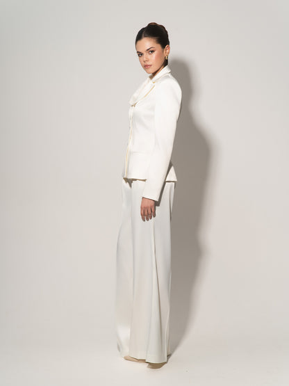 Tailored Satin Blazer & Trousers Set - Pearl White
