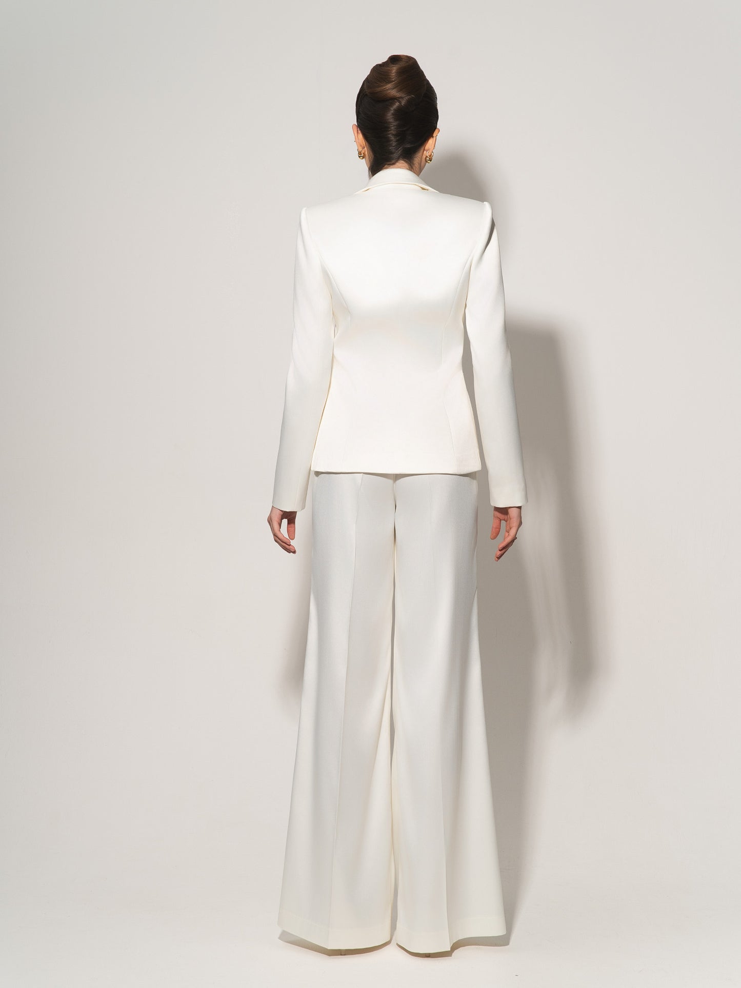Tailored Satin Blazer & Trousers Set - Pearl White