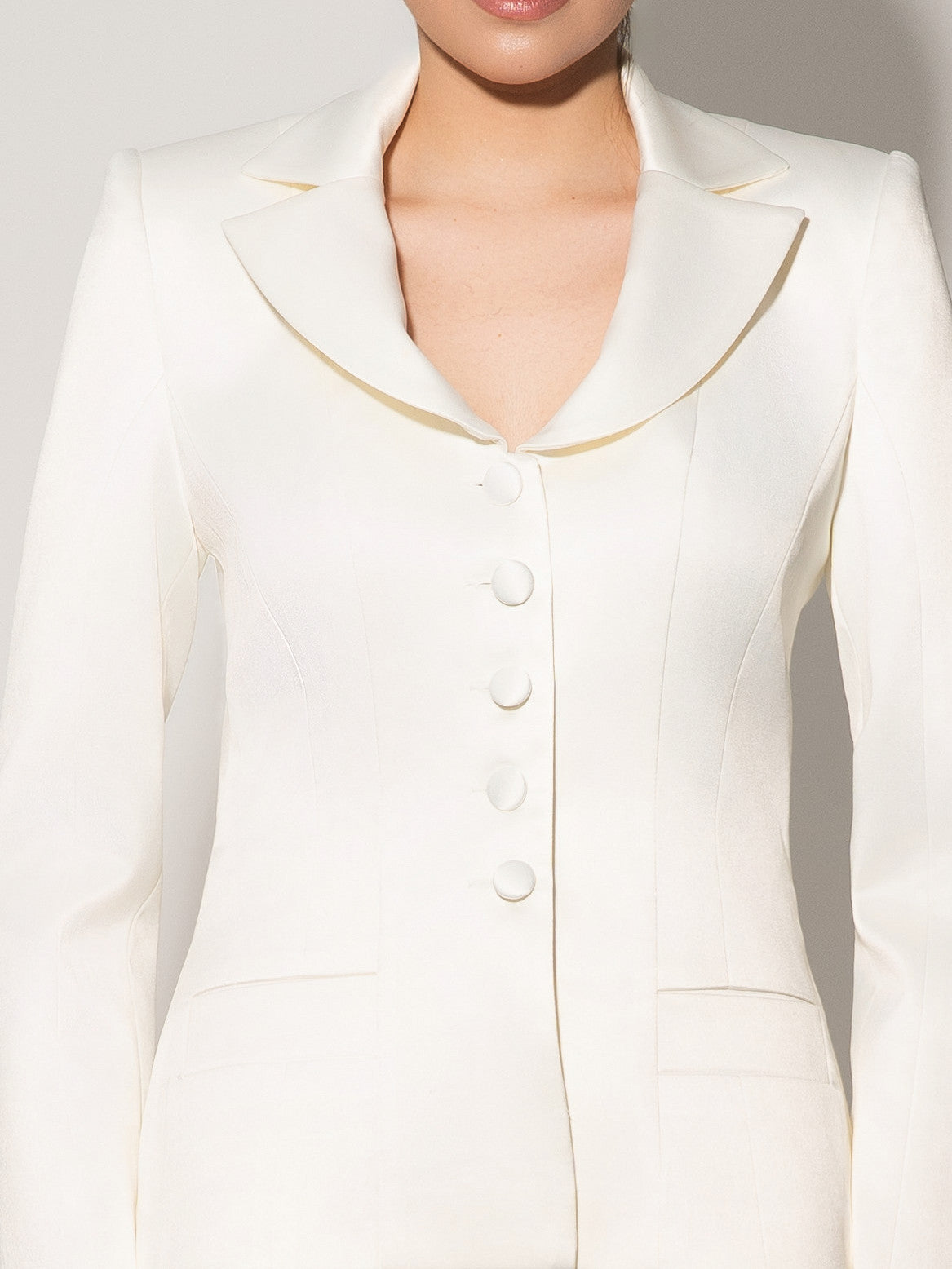 Tailored Satin Blazer & Trousers Set - Pearl White