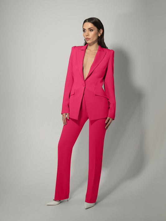 Tailored Straight-Leg Trousers - Hot Pink by Tia Dorraine Women's Luxury Fashion Designer Clothing Brand