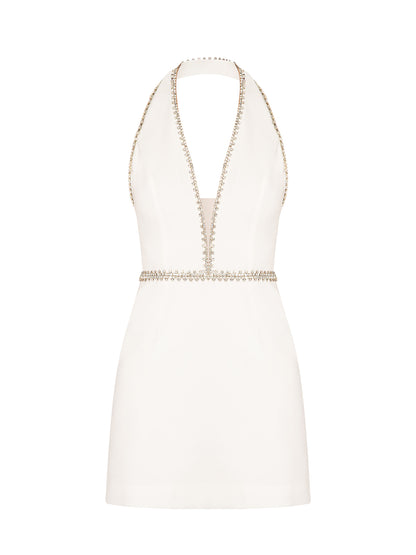 Tender Love Crystal-Embellished Mini Dress - Pearl White