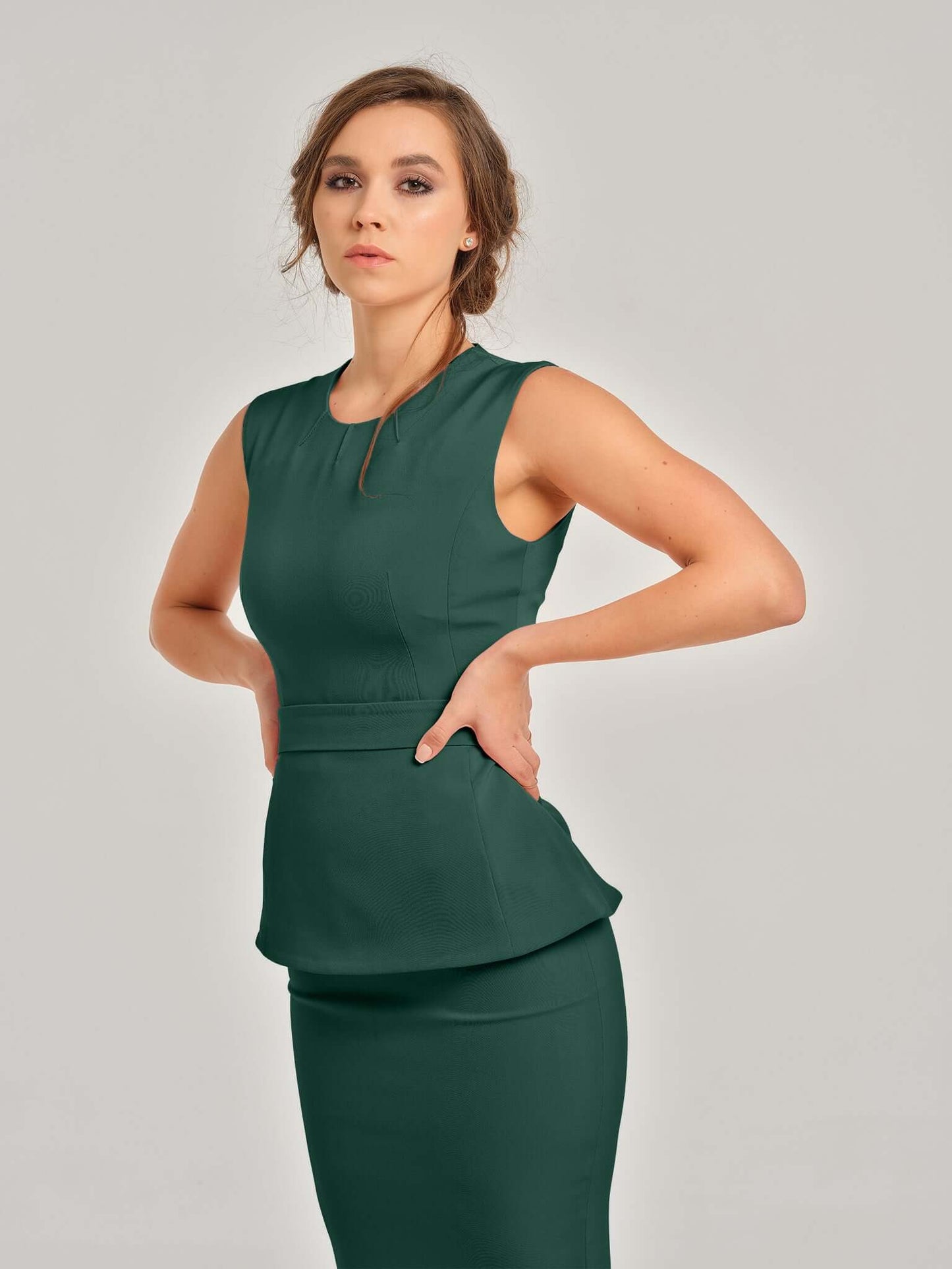 Emerald Dream Sleeveless Top & Pencil Midi Skirt Set by Tia Dorraine Women's Luxury Fashion Designer Clothing Brand