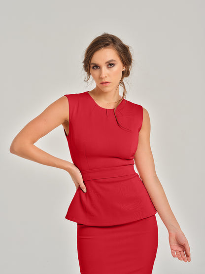 Fierce Red Sleeveless Top & Pencil Midi Skirt Set by Tia Dorraine Women's Luxury Fashion Designer Clothing Brand