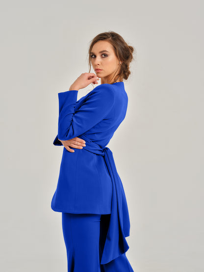 Royal Azure Cross-Wrap Statement Suit by Tia Dorraine Women's Luxury Fashion Designer Clothing Brand