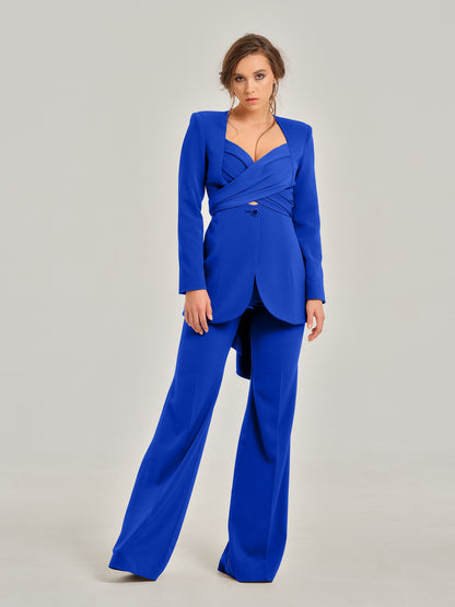 Royal Azure Cross-Wrap Statement Suit by Tia Dorraine Women's Luxury Fashion Designer Clothing Brand