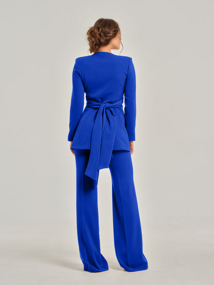 Royal Azure Cross-Wrap Statement Suit by Tia Dorraine Women's Luxury Fashion Designer Clothing Brand