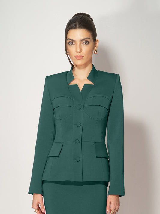 Time for Romance Tailored Blazer - Dark Green