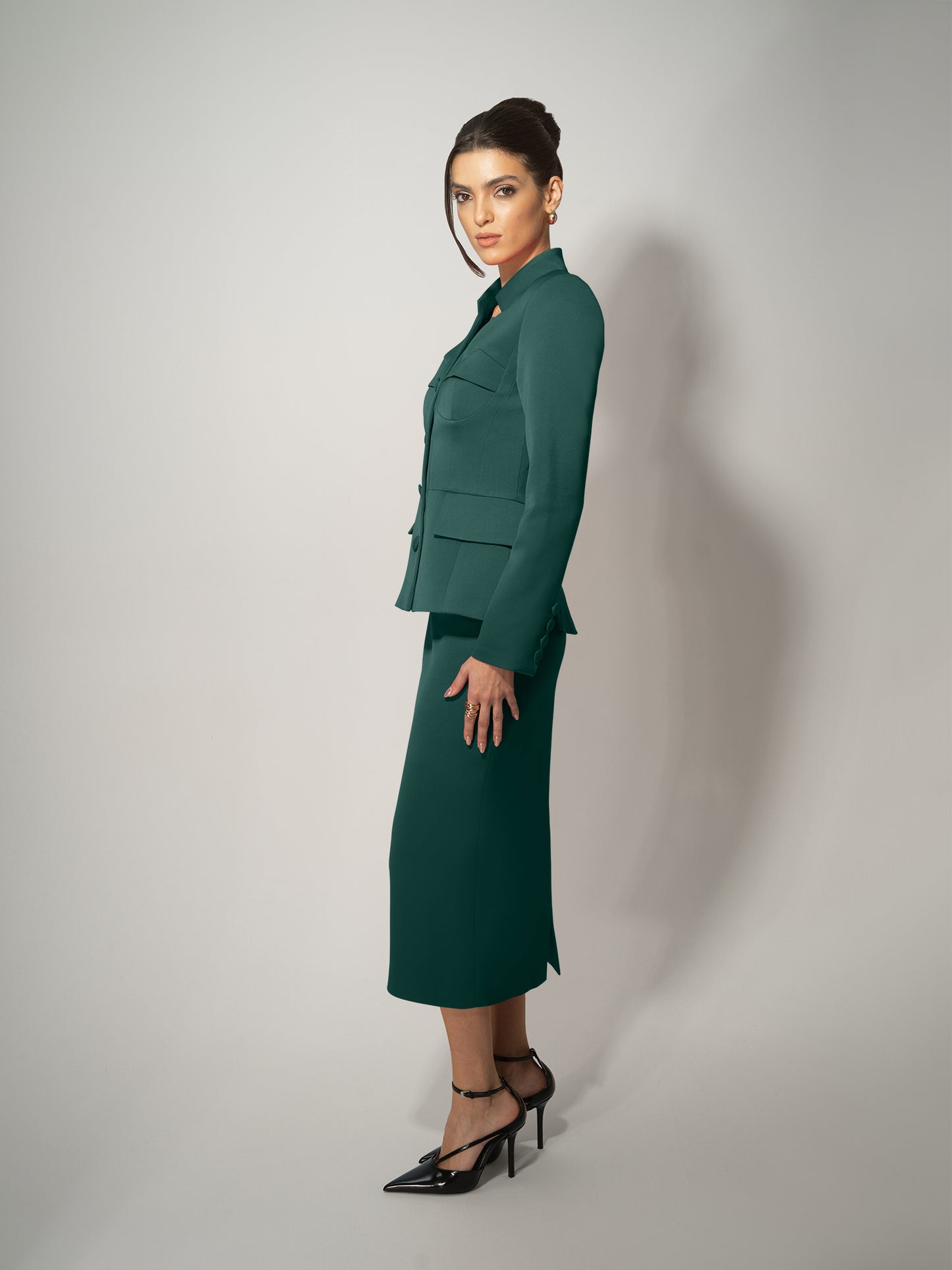 Time for Romance Blazer & Skirt Suit - Dark Green