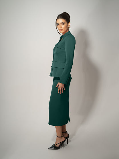 Time for Romance Blazer & Skirt Suit - Dark Green