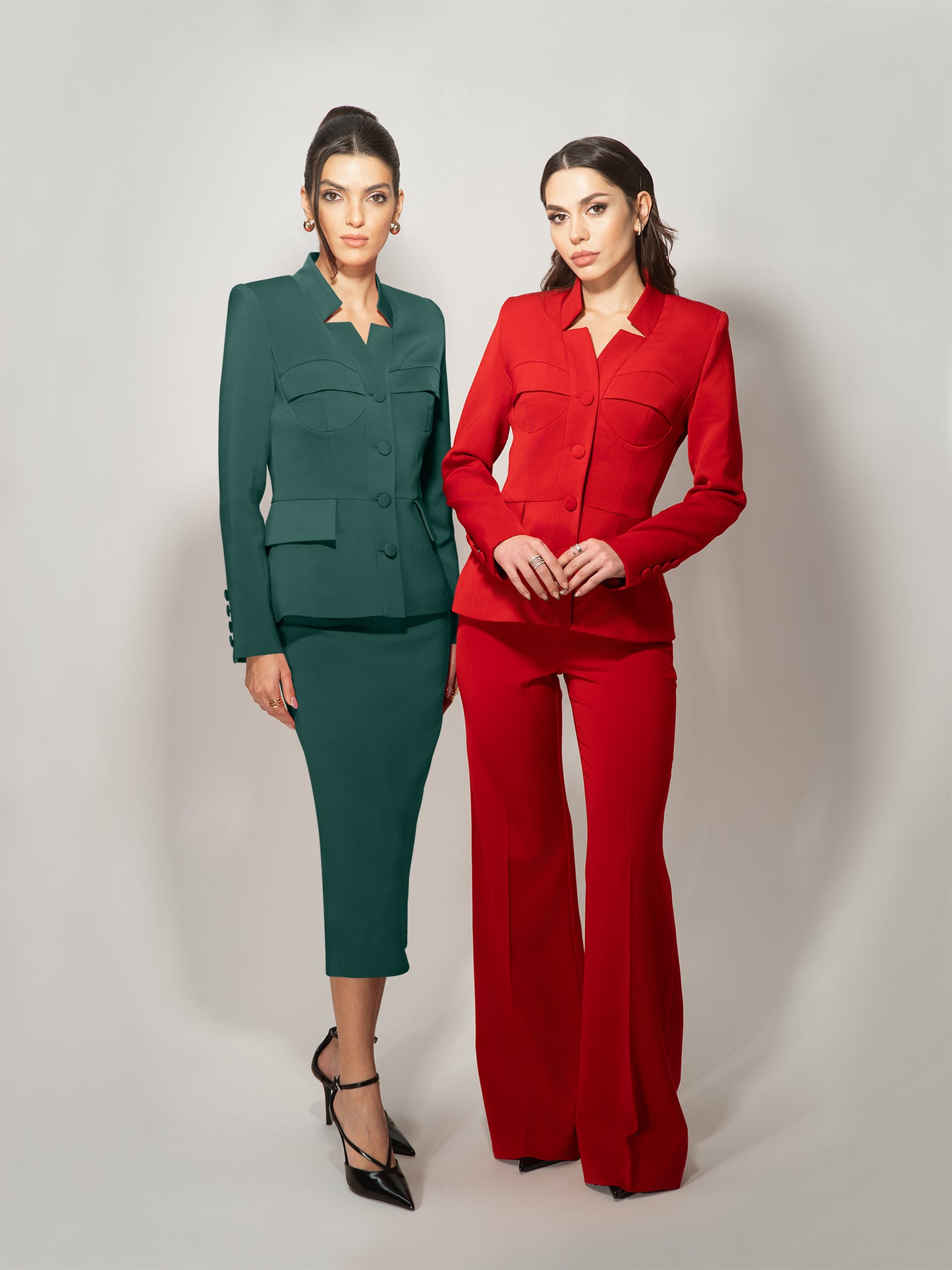 Time for Romance Blazer & Skirt Suit - Dark Green