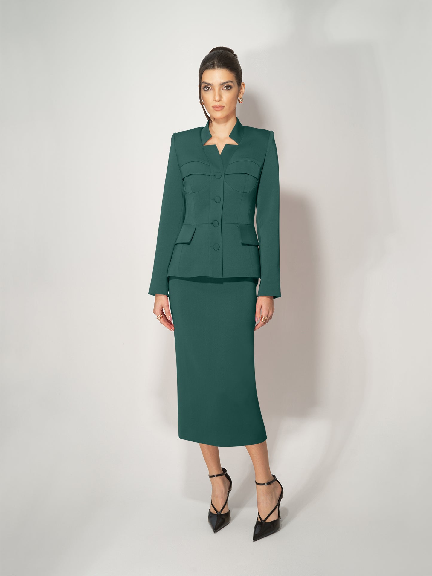 Time for Romance Blazer & Skirt Suit - Dark Green