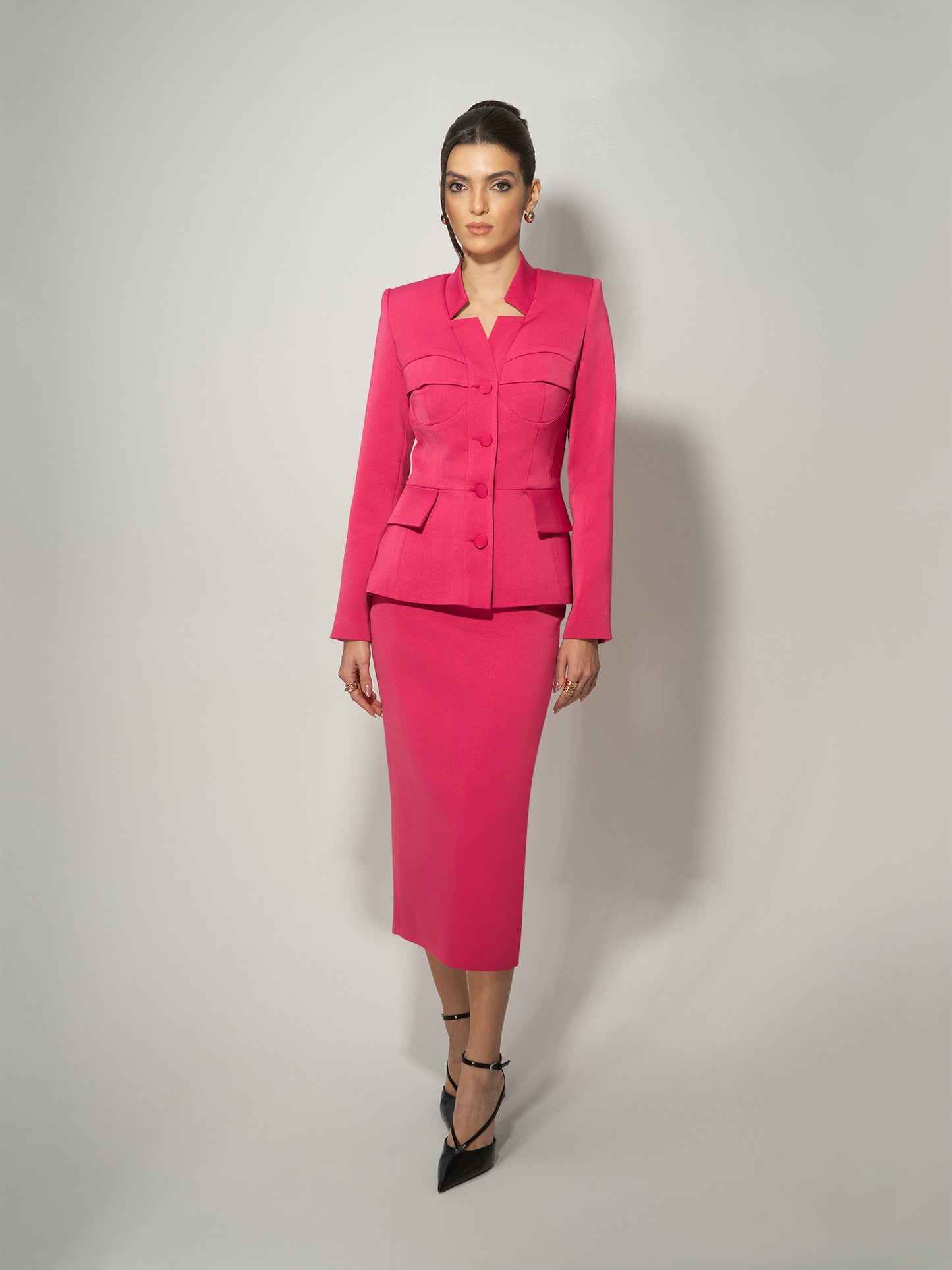 Time for Romance Blazer & Skirt Suit - Hot Pink