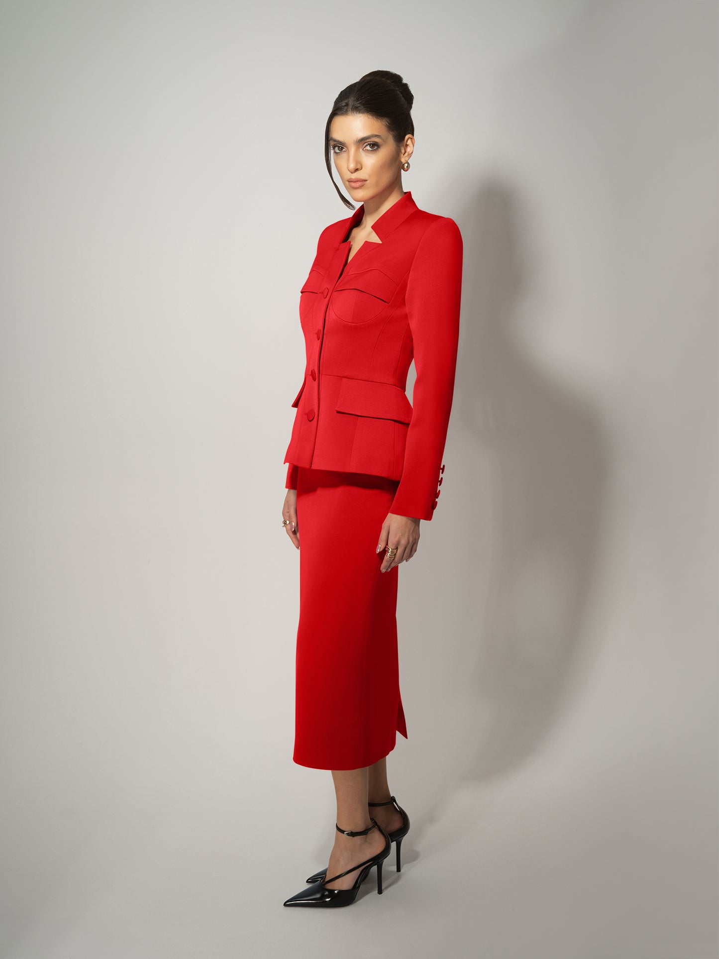 Time for Romance Blazer & Skirt Suit - Fierce Red