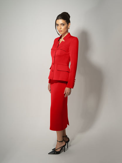 Time for Romance Blazer & Skirt Suit - Fierce Red