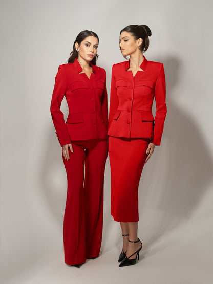 Time for Romance Blazer & Skirt Suit - Fierce Red