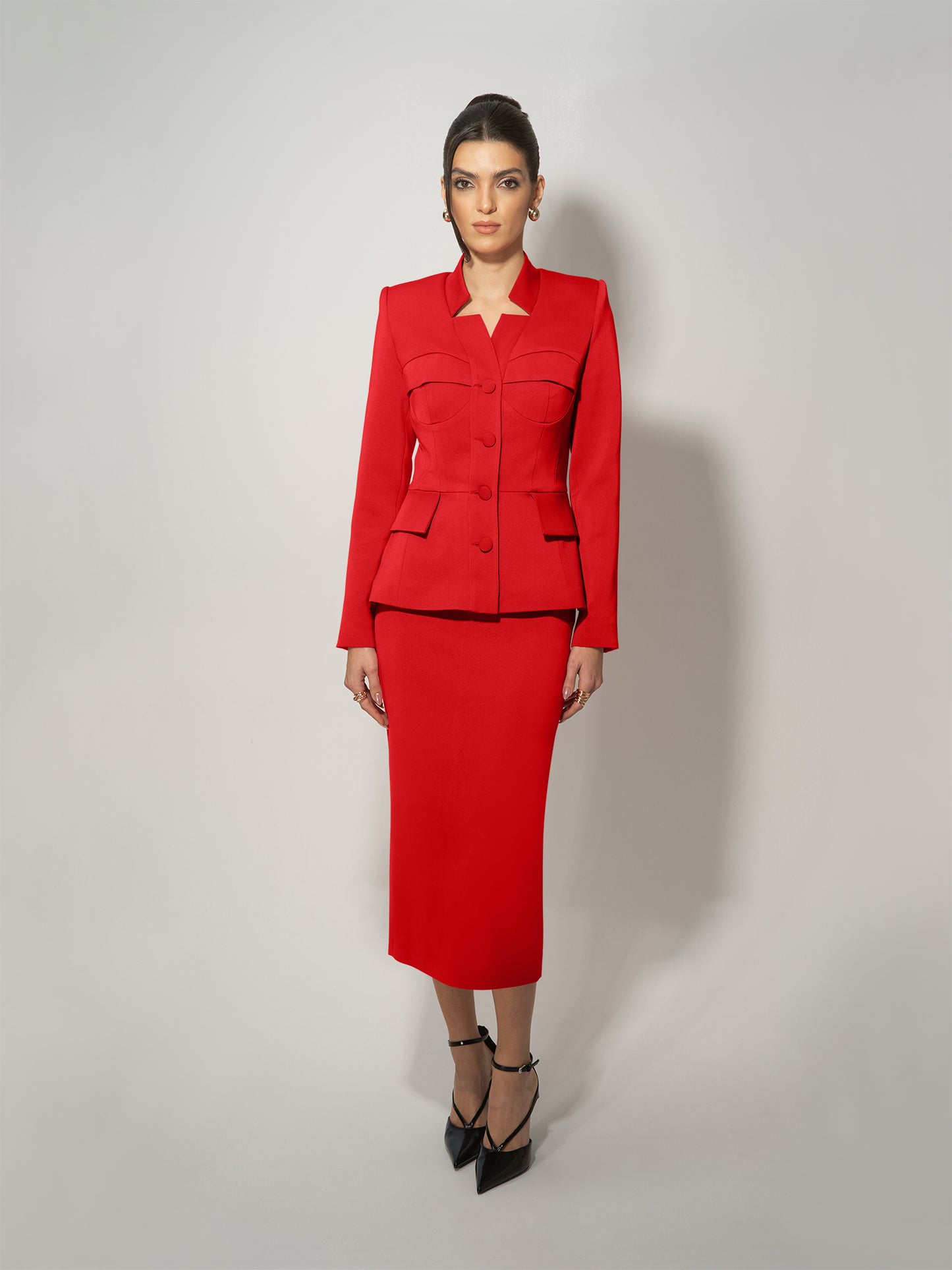 Time for Romance Blazer & Skirt Suit - Fierce Red