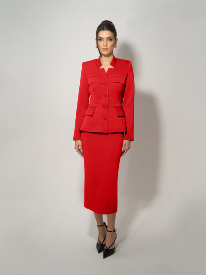 Time for Romance Blazer & Skirt Suit - Fierce Red