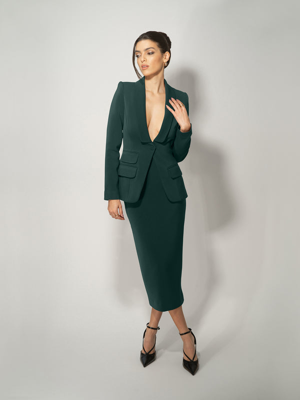 Vision Tailored Blazer Skirt Suit Dark Green - Main Image