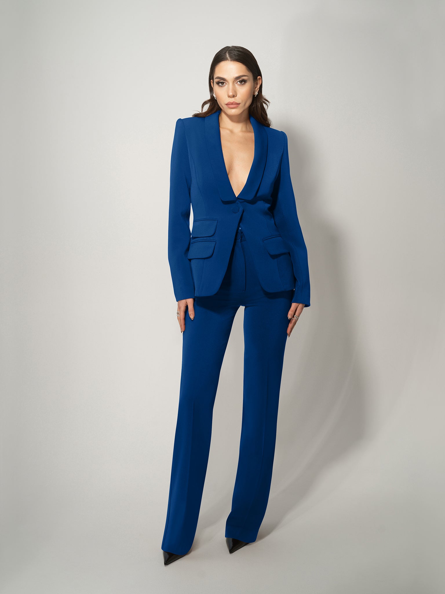 Blue Suit Womens Suit Jacket And Trousers Royal Blue Women's Business Casual Piece Blazer Jacket Straight Blue Suit Womens Suit Jacket And Trousers Royal Blue Women's Business Casual Piece Blazer Jacket Straight