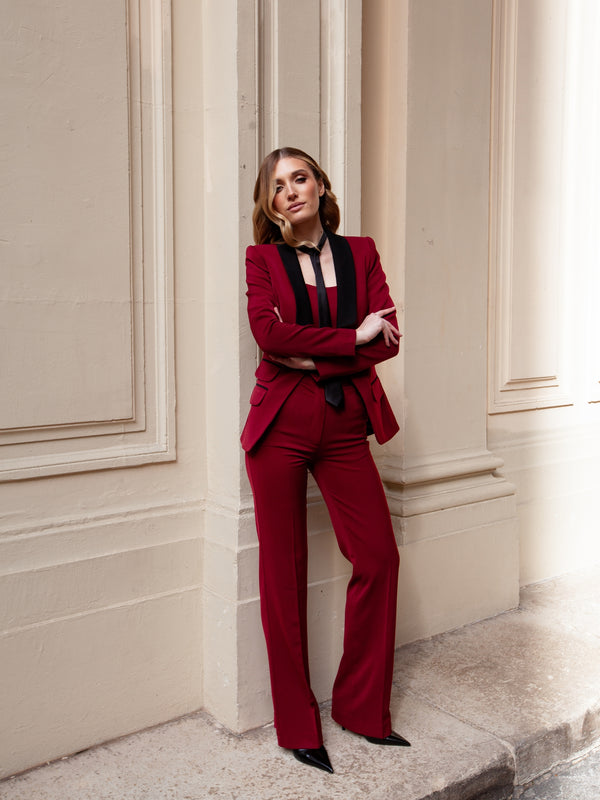Vision Tailored Blazer Trousers Suit Burgundy Black