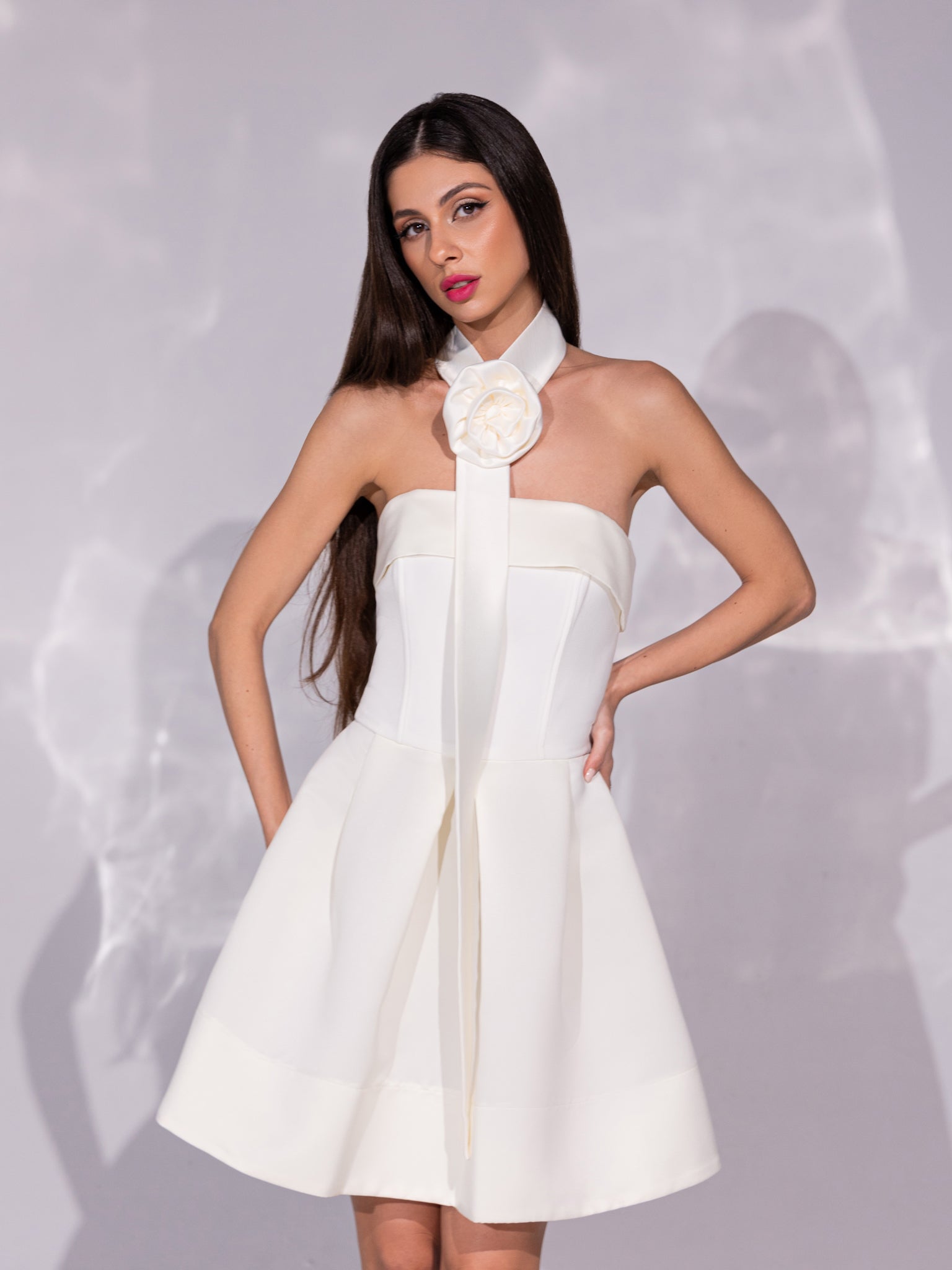 Wild Flower Dress with Rose Chocker - Pearl White Pearl White / L Wild Flower Dress with Rose Chocker - Pearl White Pearl White / L