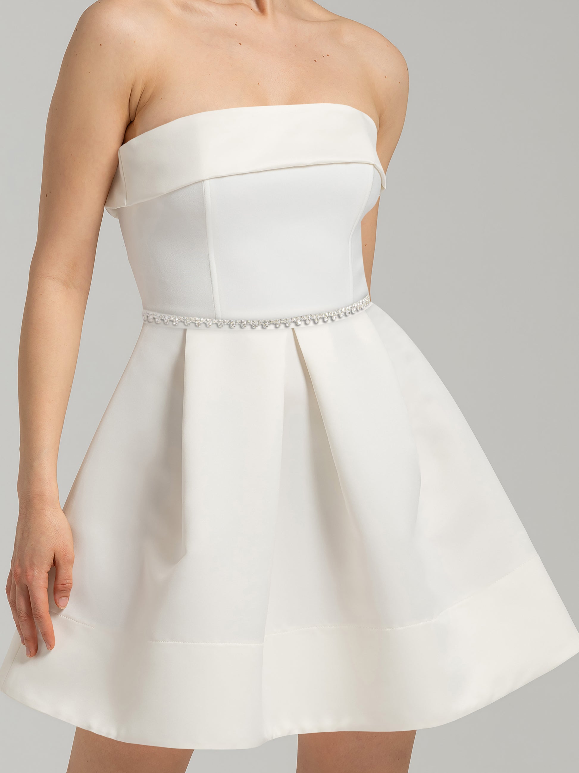 Wild Flower Mini Dress with Crystal Belt - Pearl White by Tia Dorraine Women's Luxury Fashion Designer Clothing Brand