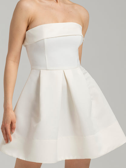 Wild Flower Flared Mini Dress with Bow Belt - Pearl White