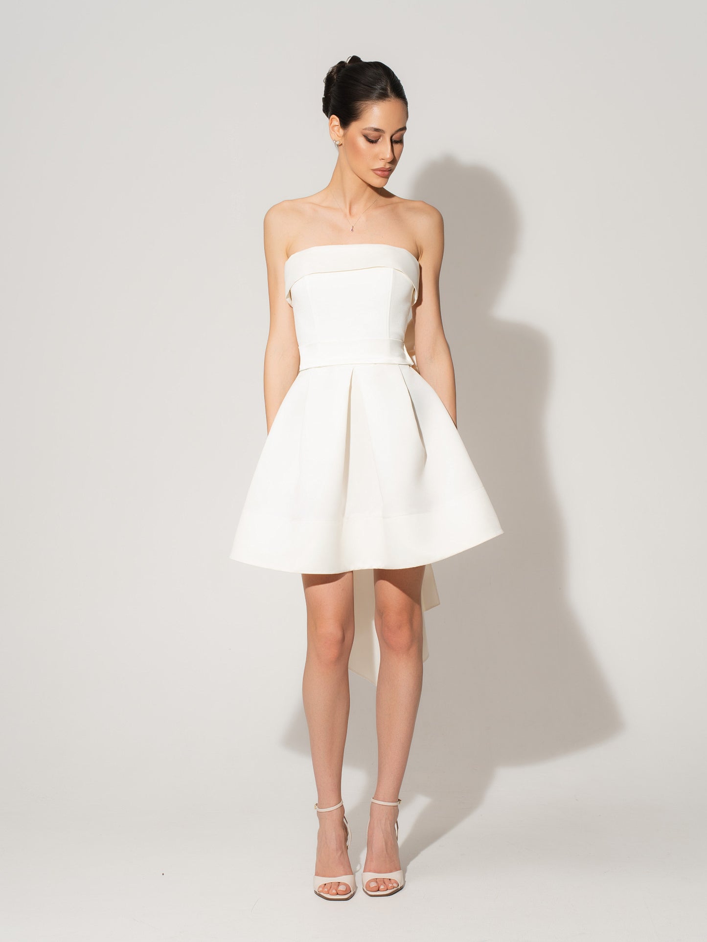 Wild Flower Satin Mini Dress With Statement Bow Belt - Pearl White