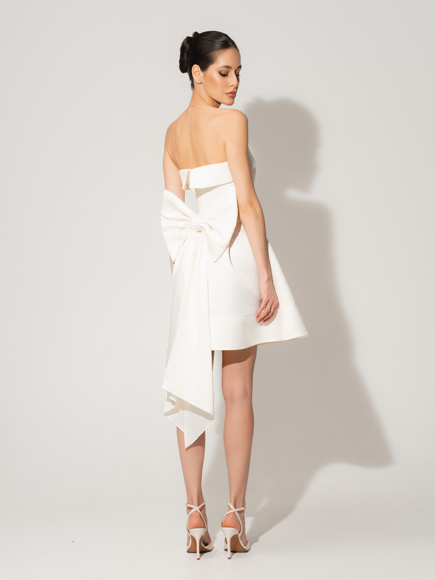 Wild Flower Satin Mini Dress With Statement Bow Belt - Pearl White