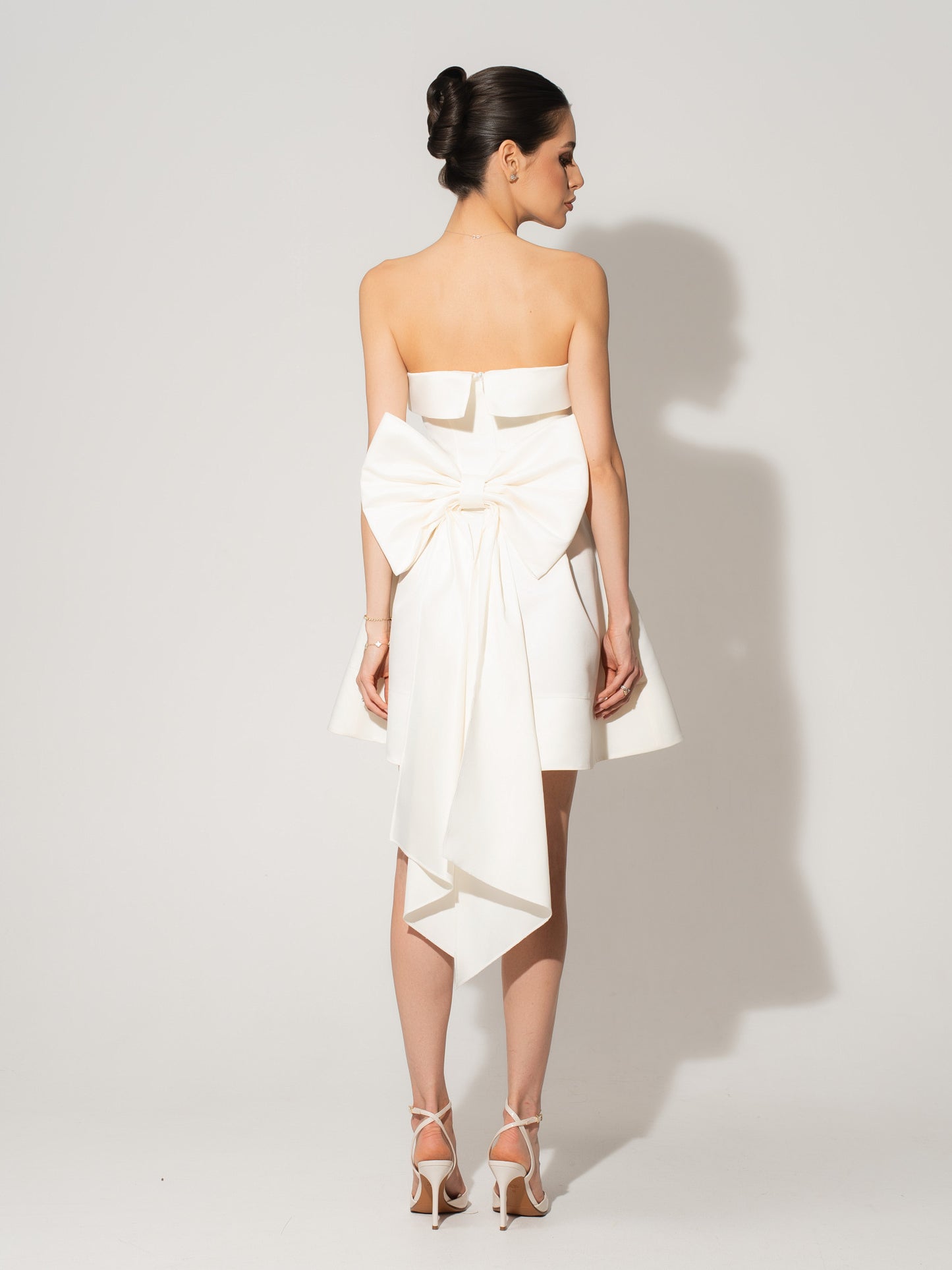 Wild Flower Satin Mini Dress With Statement Bow Belt - Pearl White