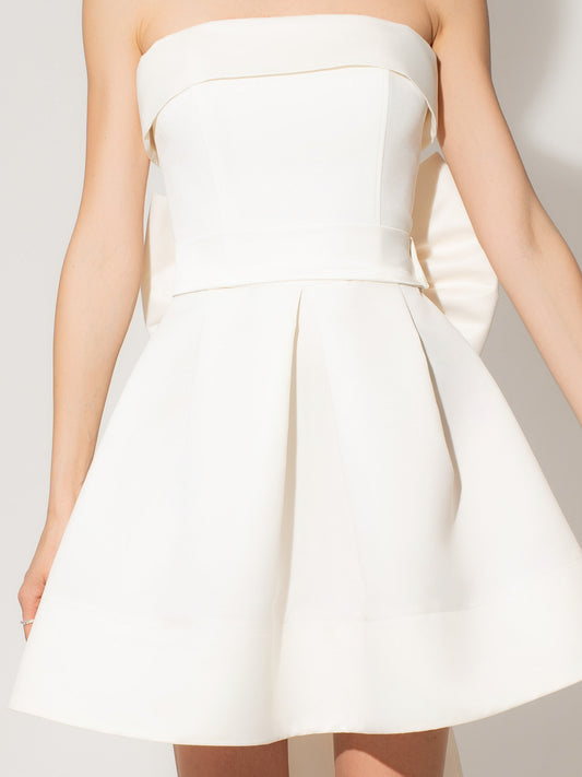 Wild Flower Satin Mini Dress With Statement Bow Belt - Pearl White