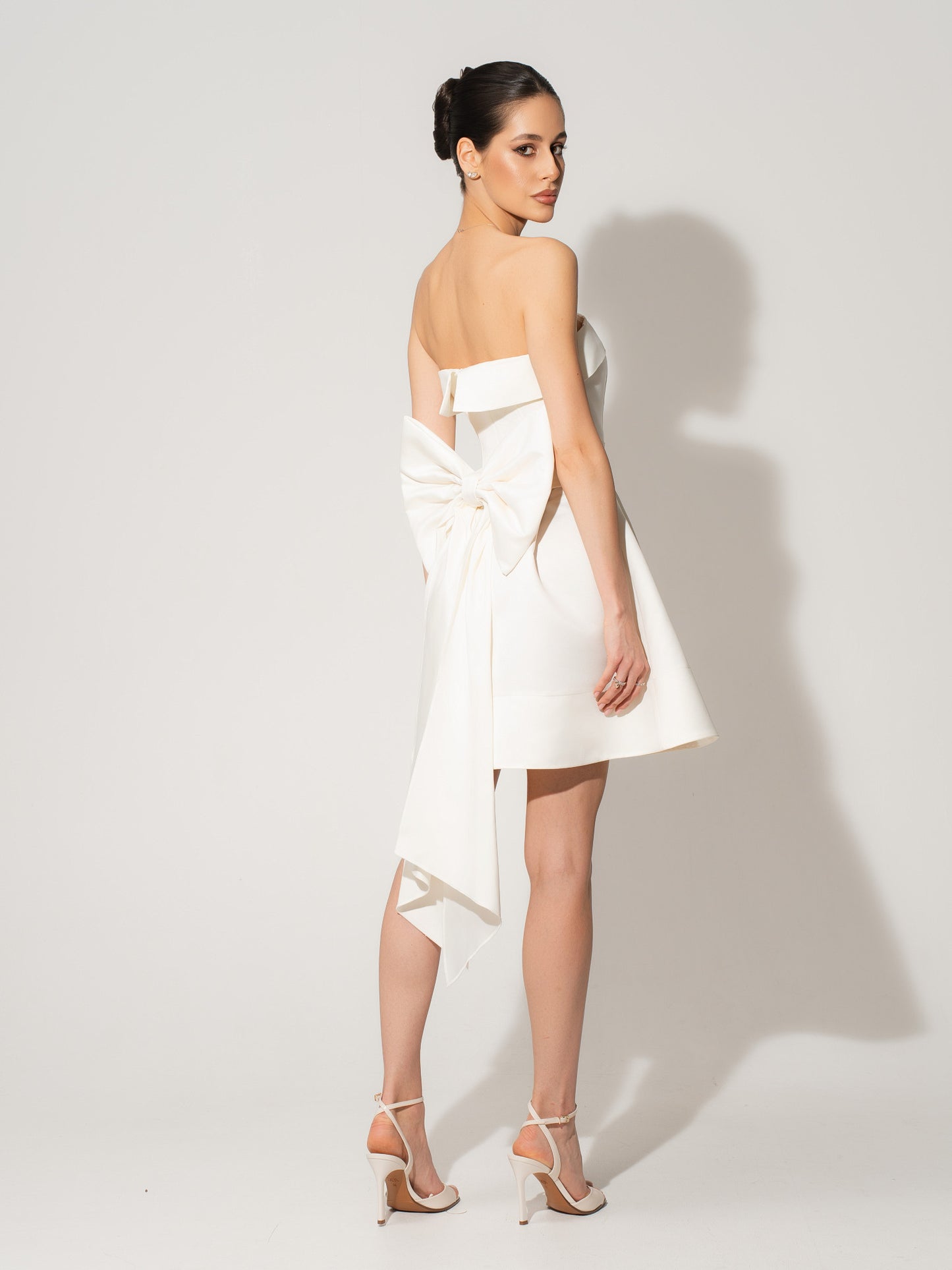 Wild Flower Satin Mini Dress With Statement Bow Belt - Pearl White